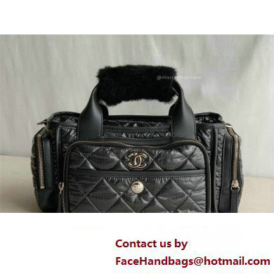 chanel Nylon & Silver-Tone Metal Black AS4364 Large Bowling Bag 2023 - Click Image to Close